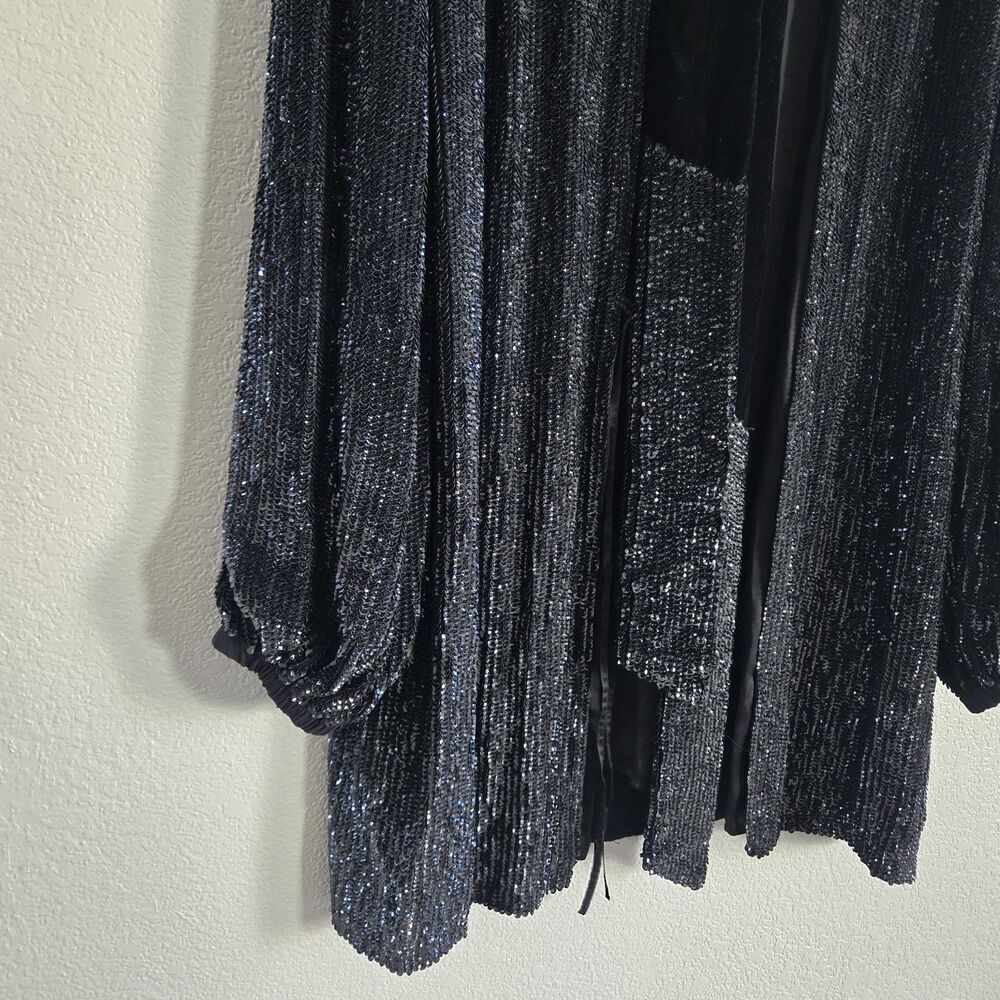 NWT Retrofete Gabrielle Embellished Robe Mini Dress Size S Black VNeck Tie Waist - Picture 3 of 14